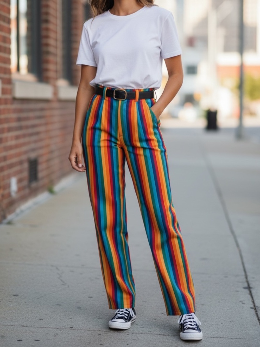 Women's High-Rise Rainbow Stripe Straight Pants Dana trousers organic twill